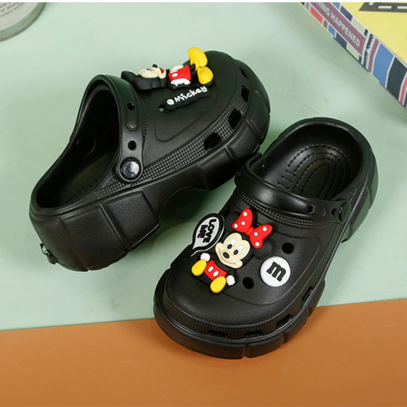 Disney Children's Sandals Female Hollow Boy Cute Baby Mickey Minnie Mouse Cartoon Children Students Thick Sole Slippers Size 24