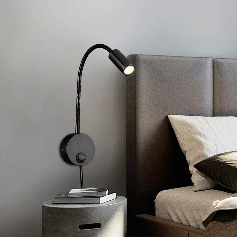 Led Hose Spotlight Wall Lamps Hotel Bedside Reading Wall Lamp Study Room Exhibition Hall Balck 3W Interior Decor Lighting Hot