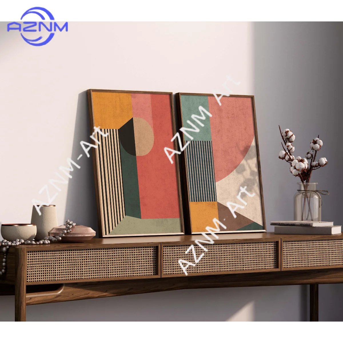 1/2Pcs Set of 2 Mid Century Boho Art Prints, in Warm Earth T