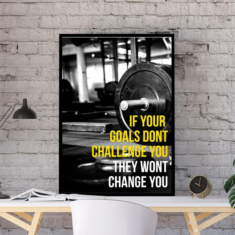 Modern Sports Art Posters and Prints Wall Canvas Barbell Motivating Quote Decorative Painting for Gym Room Fitness Decor Cuadros