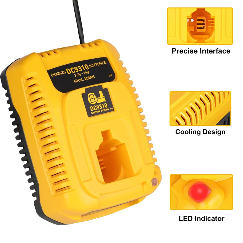 

DC9310 18V Quick Charger Black and Yellow Colors Replacement for Dewalt 7.2V-18V Ni-Cd/Ni-MH Battery DC9098 DC9096 DC9091 DE9057