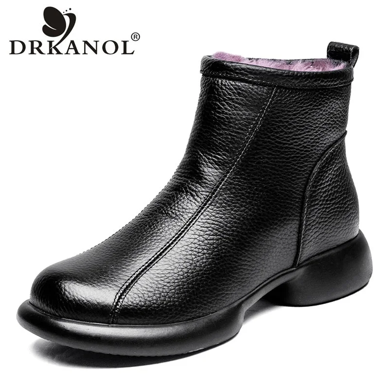 

DRKANOL/женские зимние ботинки из овчины, зимняя теплая обувь на меху, повседневные ботильоны из натуральной шерсти на молнии из натуральной кожи на низком каблуке