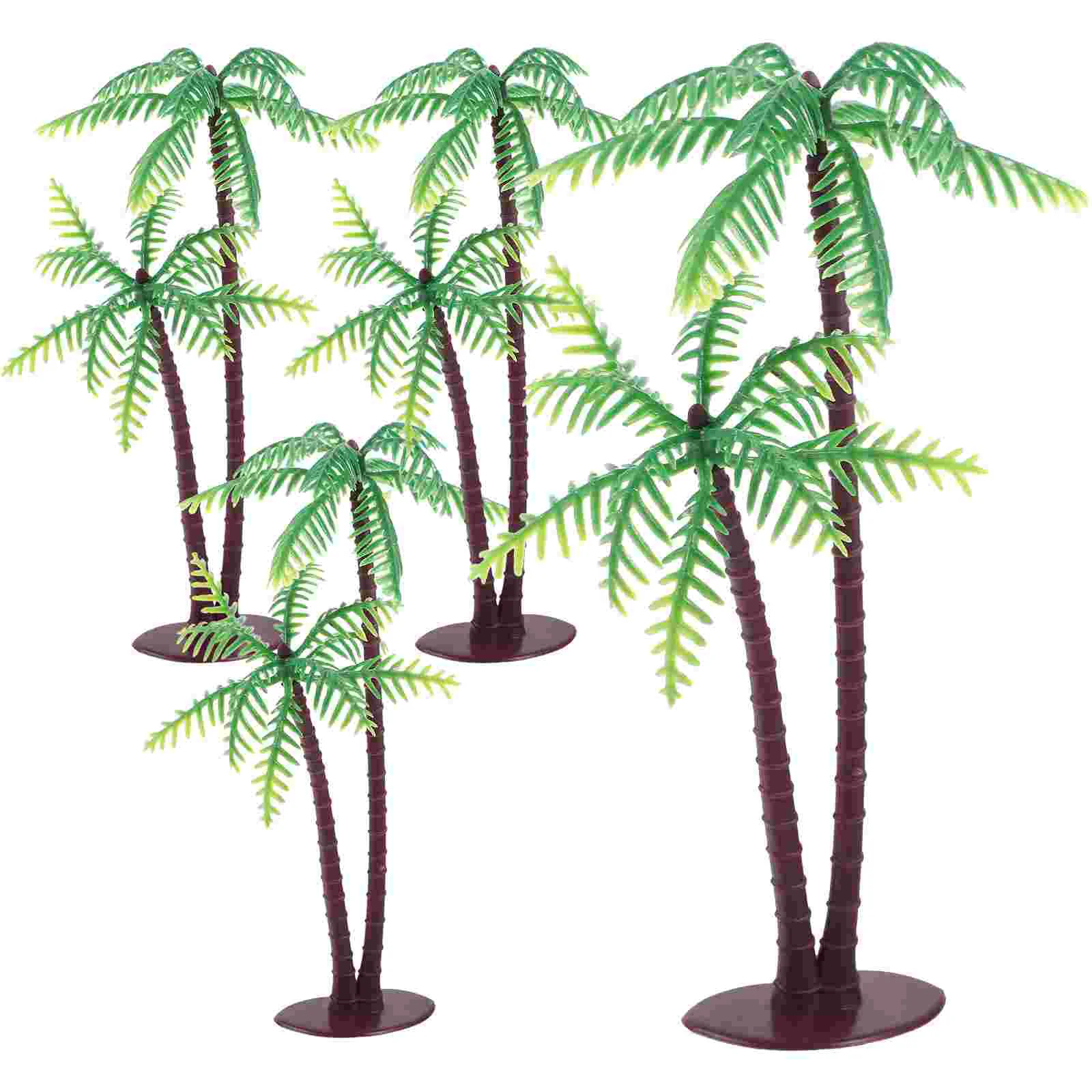 4 Pcs Artificial Palm Tree Faux Plant Desktop Mini Figure Decorate Plastic Vivid Figurine Child