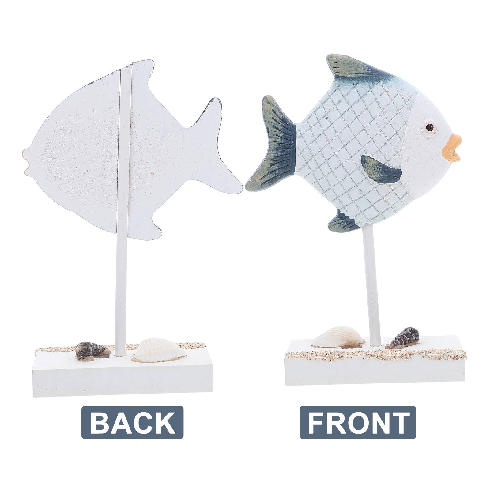 2Pcs Mediterranean Style Fish Statue Coastal Wooden Sculpture Hand Carved Natural Wood Rustic Nautical Animal Decor for Shelf