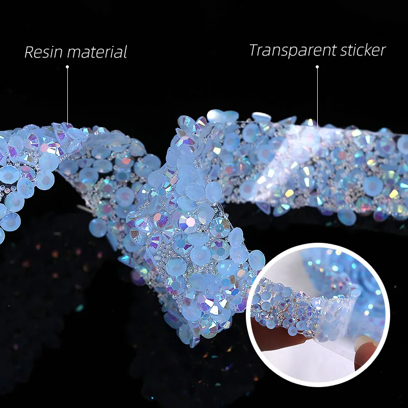 1/2 Yard Pasteable Resin Diamond Ribbon Jelly Color Self Adhesive Stickers Decoration Patches Tear And Stick  Rhinestone Belt