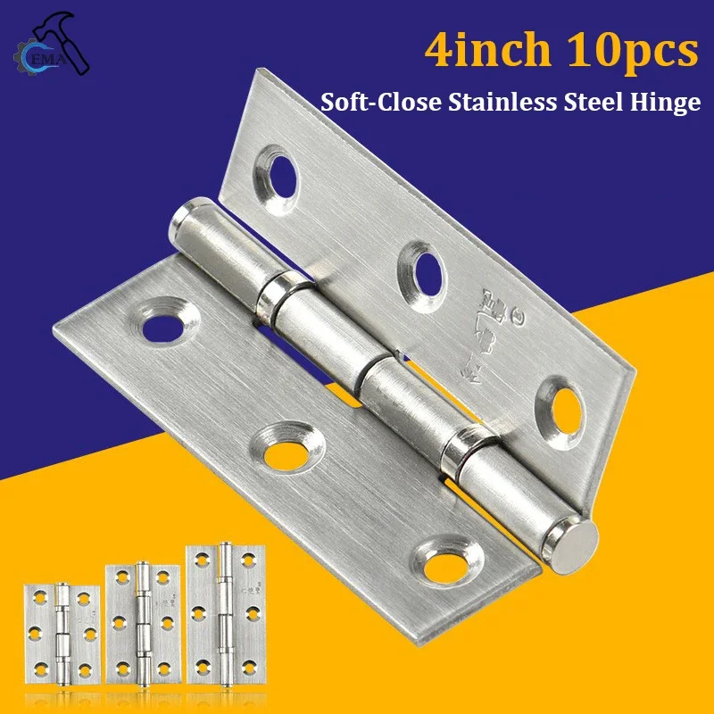 Dobradiças planas de aço inoxidável para porta, 6/20 peças, 4 polegadas, dobradiças para janela, armário, conector de porta, estante, caixa de madeira, móveis