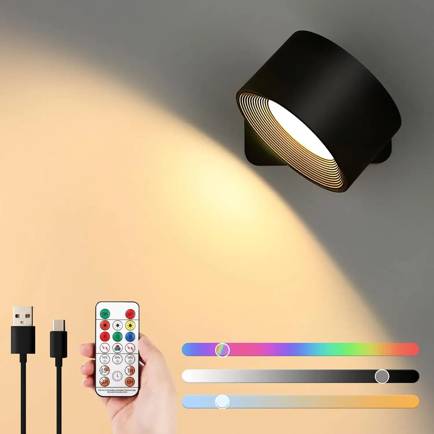 

New Wall Sconce 19 RGB Colors Dimmable, Rechargeable Wall Sconces Battery Operated Picture Light, & Remote Control