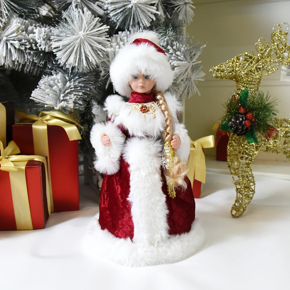 50cm Santa Claus Snow Maiden Candy Bucket with Music Storage Bag Plush Doll Christmas Decoration Gifts New Year Ornaments Decor