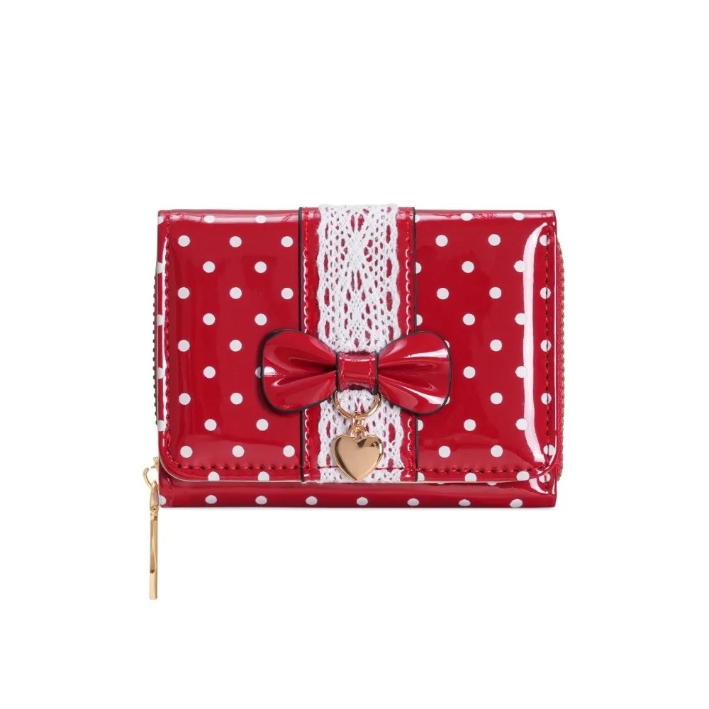 New PU Wallet Tri-Fold Wallet PU Polka Dot Pattern Coin Purse Bow Decoration Tri-Fold Structure Money Purse Women's Wallet