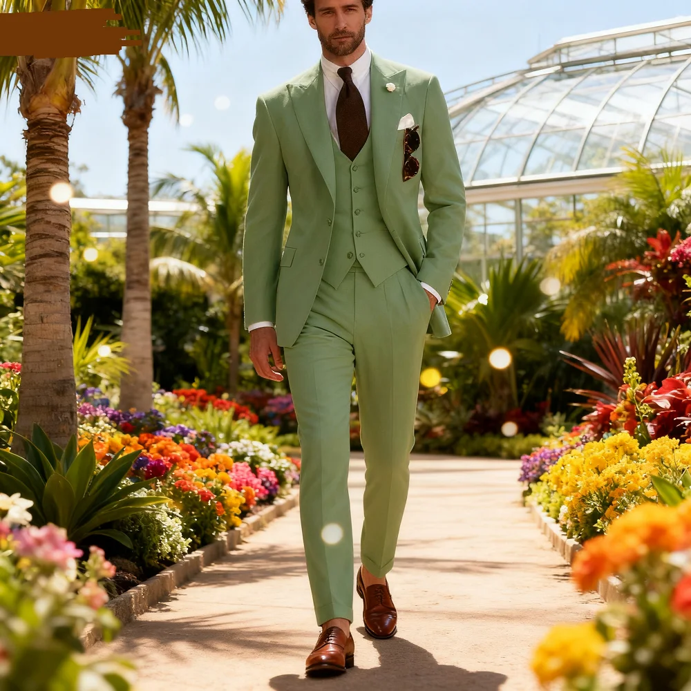 

Men's Monochromatic Slim Fit Wedding Terno Peak Lapel Smoking Formal Business Suit 2 Button Jacket Vest Set