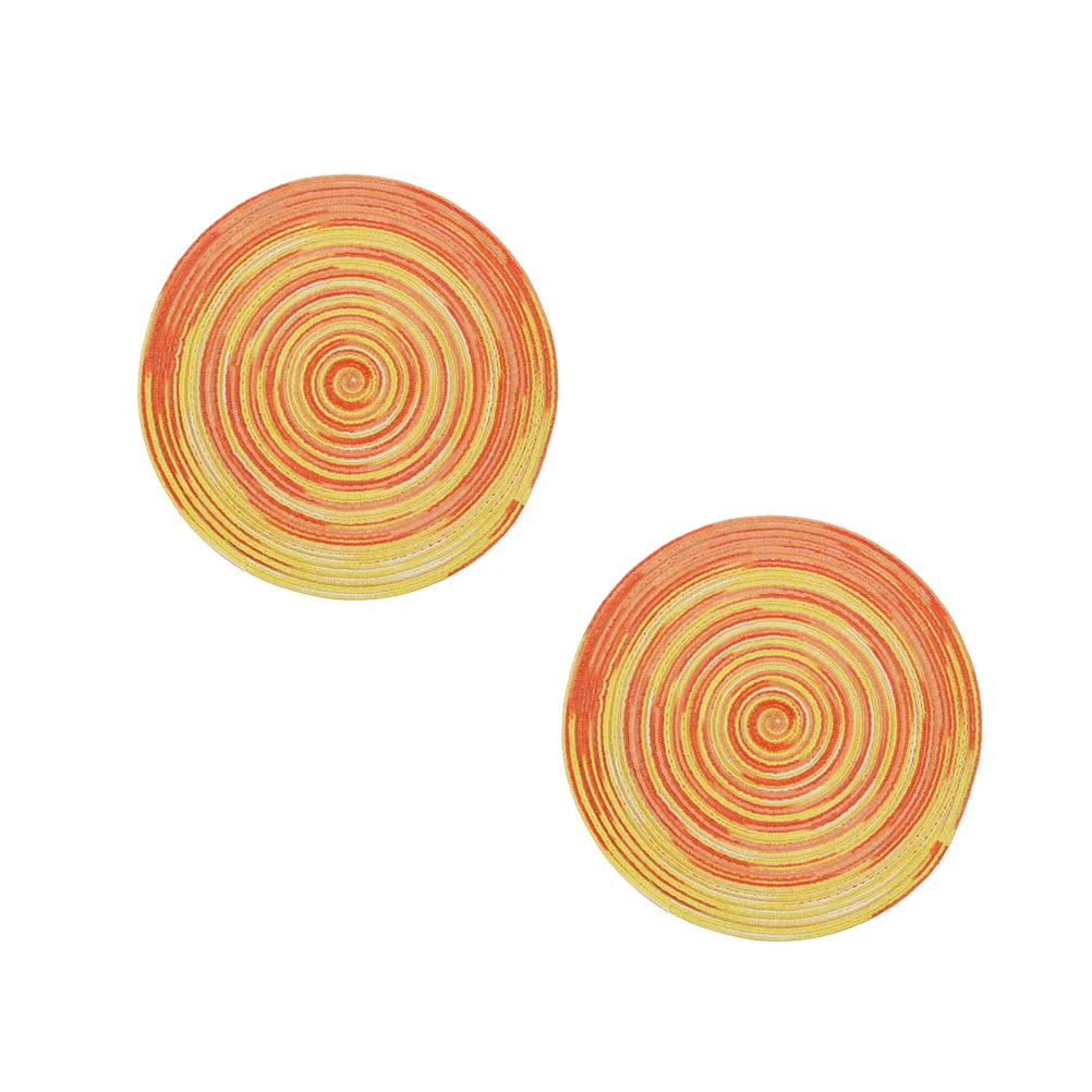 

2Pcs Round Heat Resistant Placemat Cotton Thread Handwoven Table Mat 30Cm Colored Pattern Protective Coaster Hand-Woven Coaster