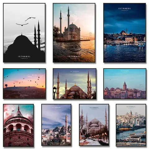 İstanbul türkiye Landscap Poster baskı camii Sunrise sanat tuval boyama kulesi fotoğraf yatak odası seyahat duvar dekorasyon duvar resmi