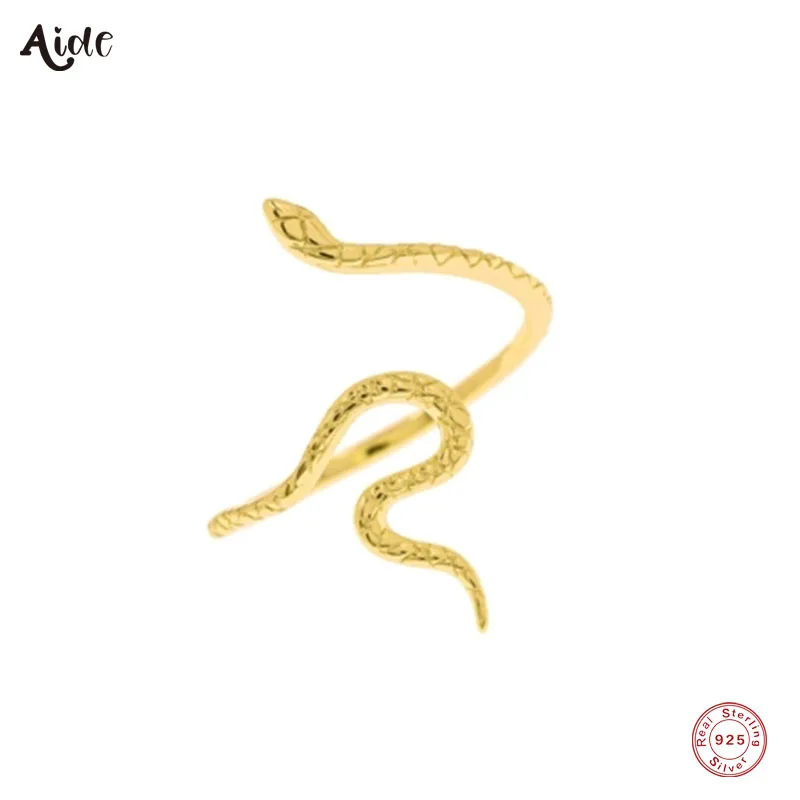 Aide 925 Sterling Silver Twisted Snake Adjustable Rings For Women 18K Gold Plated Thin Slim Opening Ring Temperament Jewelry