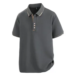 Plus Size 7XL 8XL Summer Elegant T Shirt Men Short Sleeve Turn Down Collar 95% Cotton Soft Solid Color Tops Tee Men T-shirt
