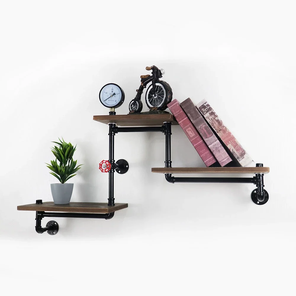 

Rustic Wood Ladder Pipe Wall Shelf DIY Industrial Pipe Shelf