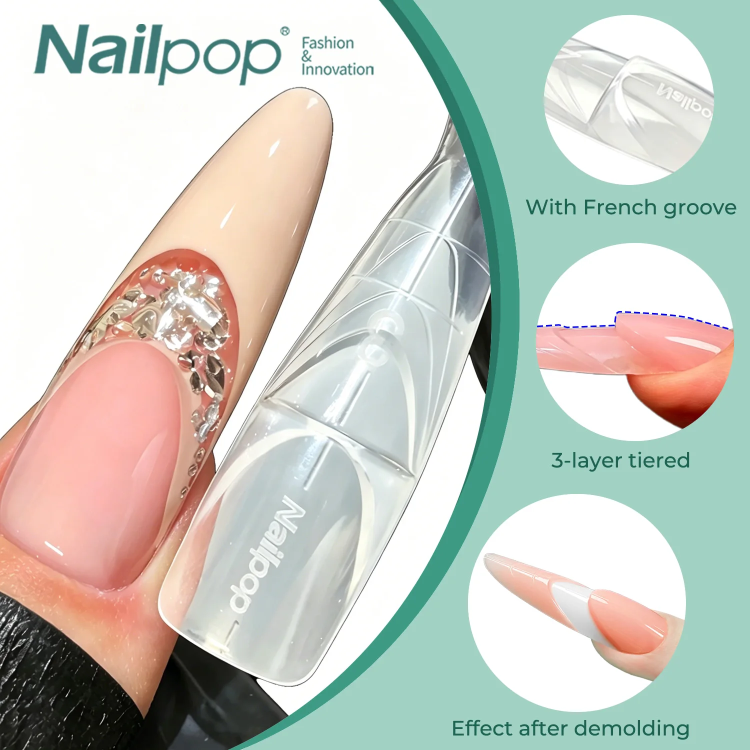 

Nailpop F1 Nail Mold Dual Nail Forms Professional Extension Nail Molds Create French Hollow Space Nails for Salon & Home Use
