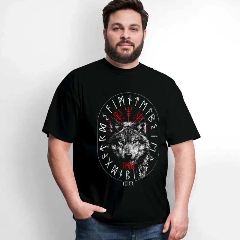 

Fenrir Wolf Norse Runes 0414 Nordic Gift T-Shirt Viking Runes printed tee Norse Myths Graphic clothes All size tops S-6XL