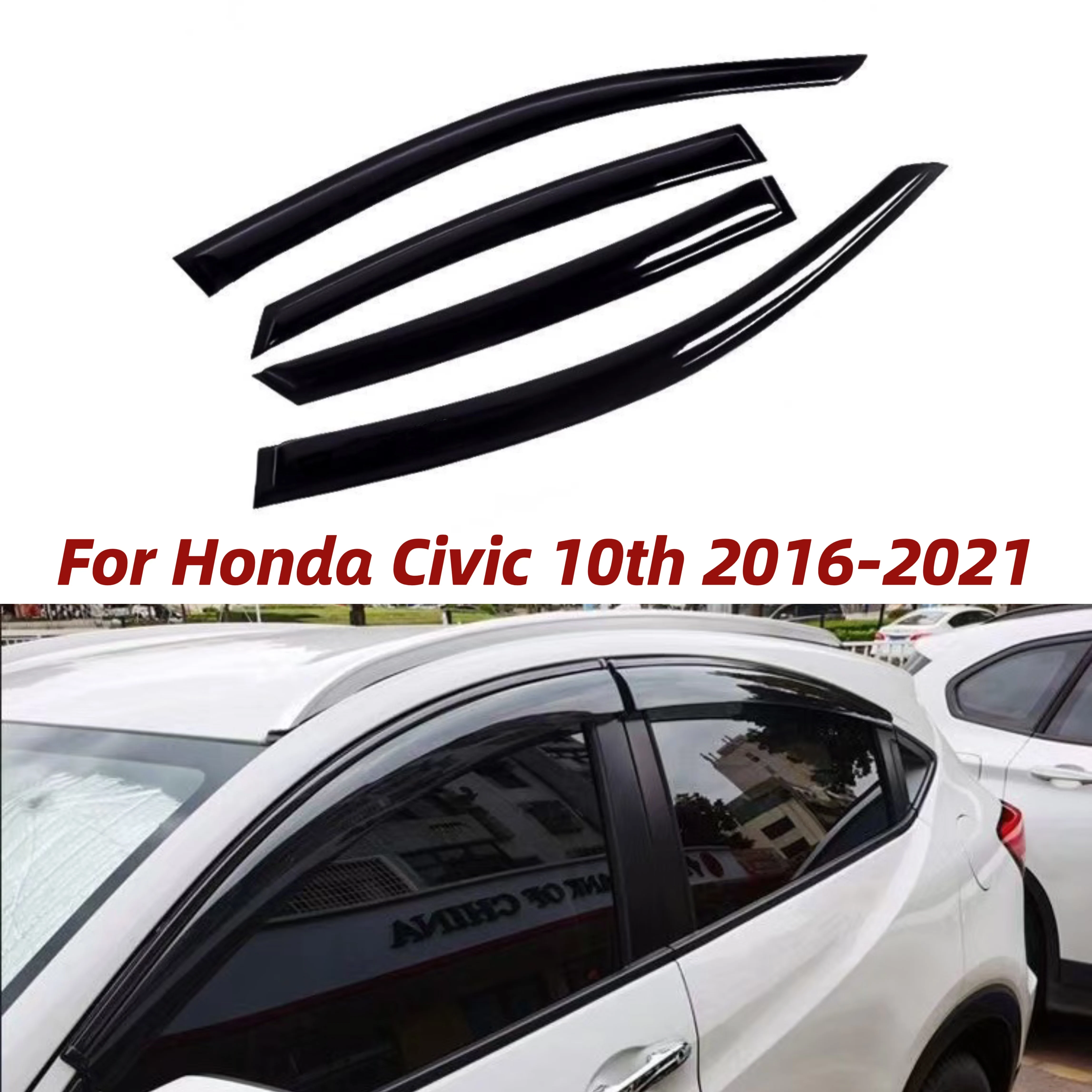 Window Deflector Window Visor Rain Guard Vent Sun Shade For Honda Civic Hatchback 10th Gen FC FK 2016 2017 2018 2019 2020 2021