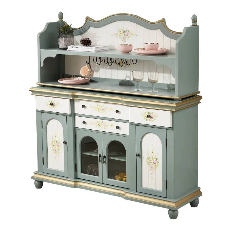 

European painted solid wood retro dining side cabinet, retro locker, pastoral simple tea cabinet