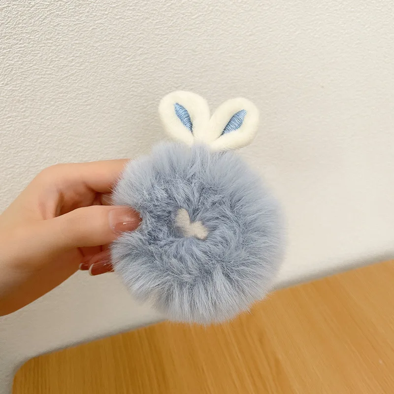 Mädchen Süße Nachahmung Kaninchen Pelz Kaninchen Ohren Elastische Haar Bands Frauen Pelz Flauschigen Haar Ringe Plüsch Scrunchies Haar Zubehör – Detail 13