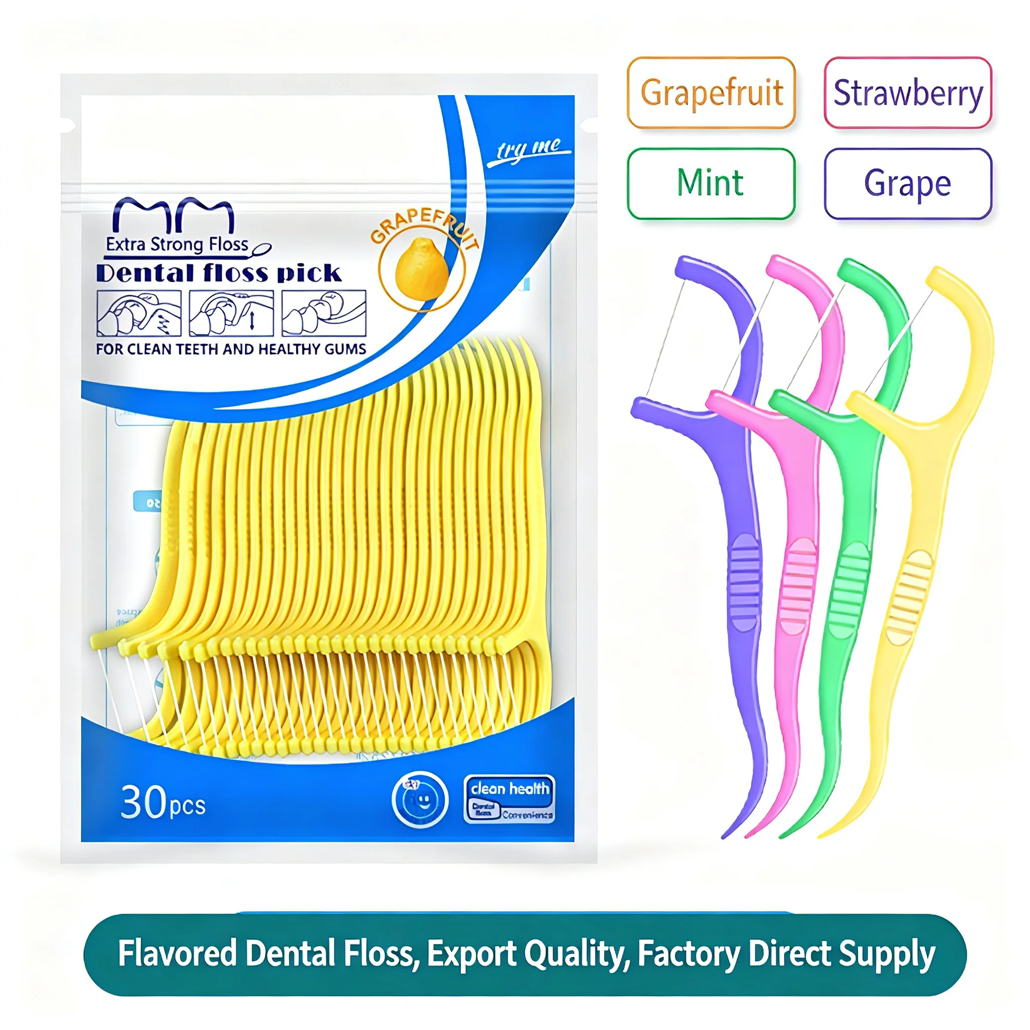 30-Count Ultra-Fine Disposable Dental Floss Picks Fruit-Flavored Hygienic Floss Picks in Bags for Oral Care