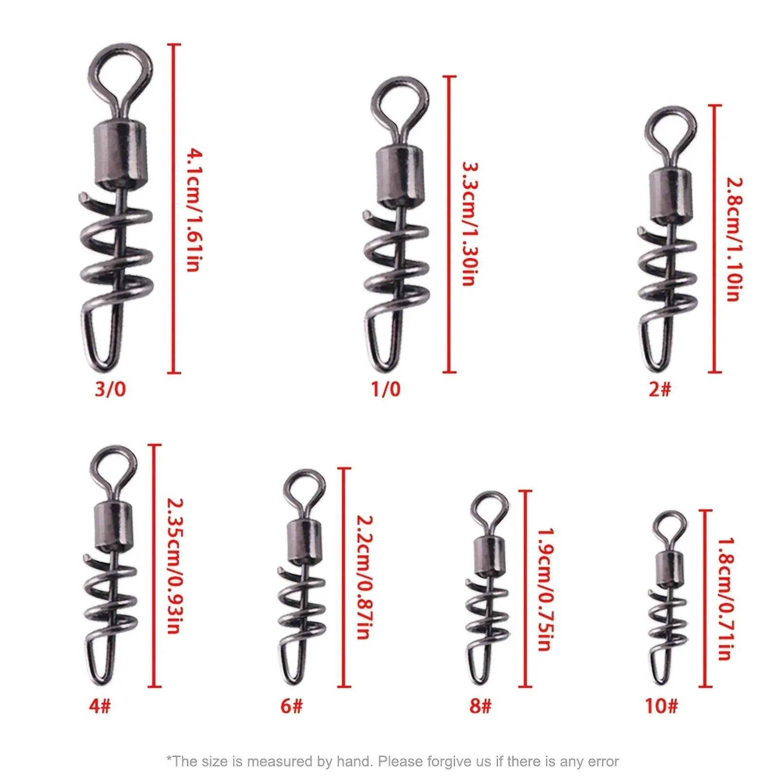 Goture 50pcs Fishing Barrel Swivel Snaps High Strength Stainless Steel Cork Screw Swivel For Saltwater Freshwater Luring