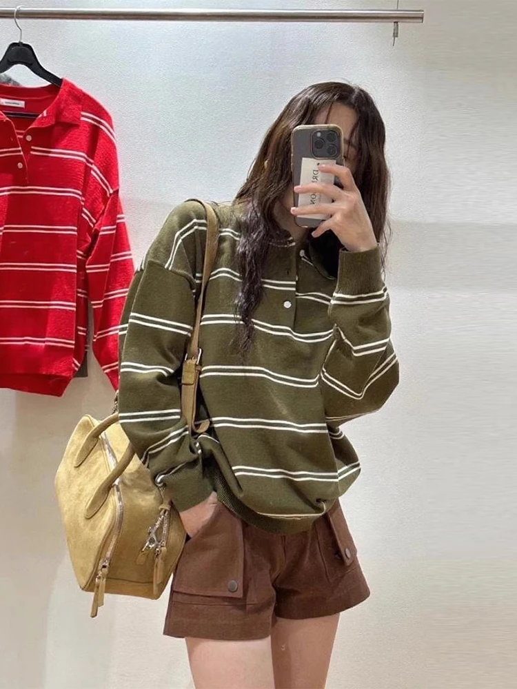 Chic Herbst Neue Faul Sle Ne Lose Kleine Gestreifte Gestrickte Top frauen Faion Pendeln Sle Koreanische Lose Fit Lange Sve