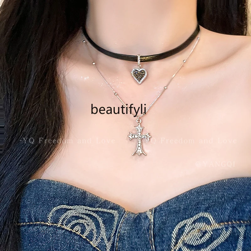 

Cross Love Necklace New Summer Clavicle Chain Black Choker Hot Girl Neck Band Necklace Accessories