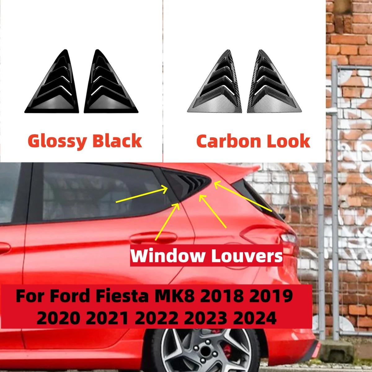 

MK8 Louvers Rear Side Window Scoop Visor Cover Louvers Covers Accessories For Ford Fiesta MK8 2018 2019 2020 2021 2022 2023 2024