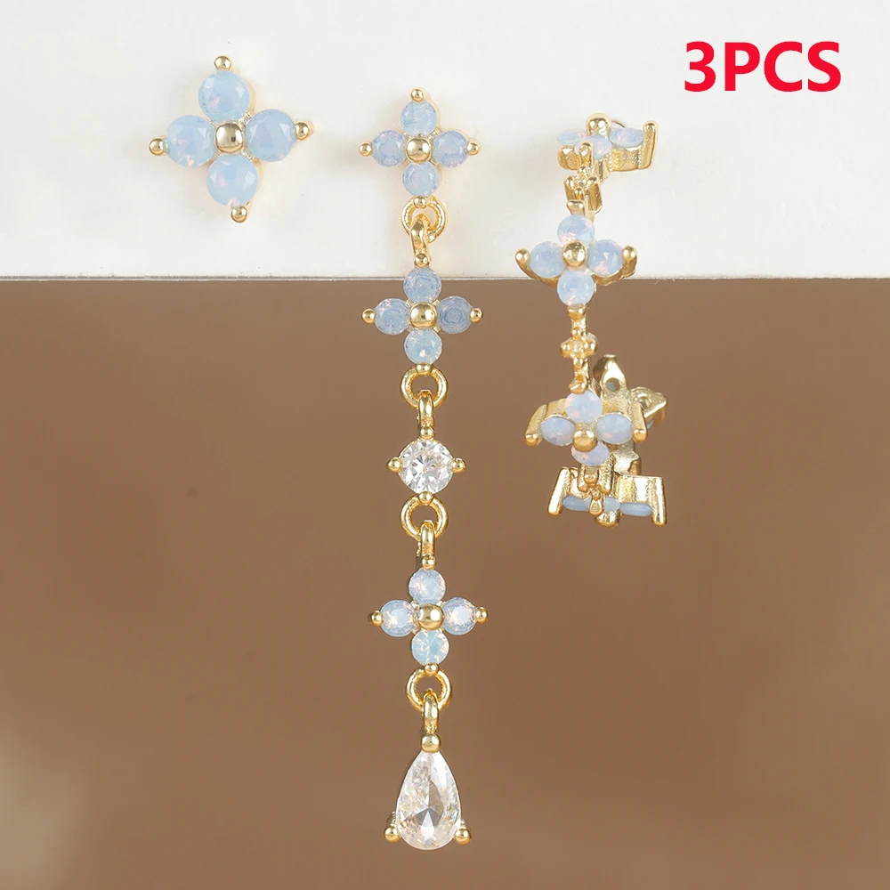 3PCS Cirkon virágos Medál Fülbevaló sets számára Nők Rozsdamentes Acél cartilag Nyilalló Fülbevaló 2024 Célzat ékszer aretes Delaware mujer