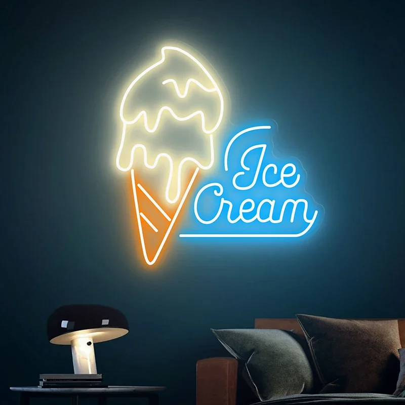 Ice Cream Custom LED Neon Sign Light Up Home Wall Decor Coffee Bar Shop Restaurant Decoration Personalized Gift Welcome Sign