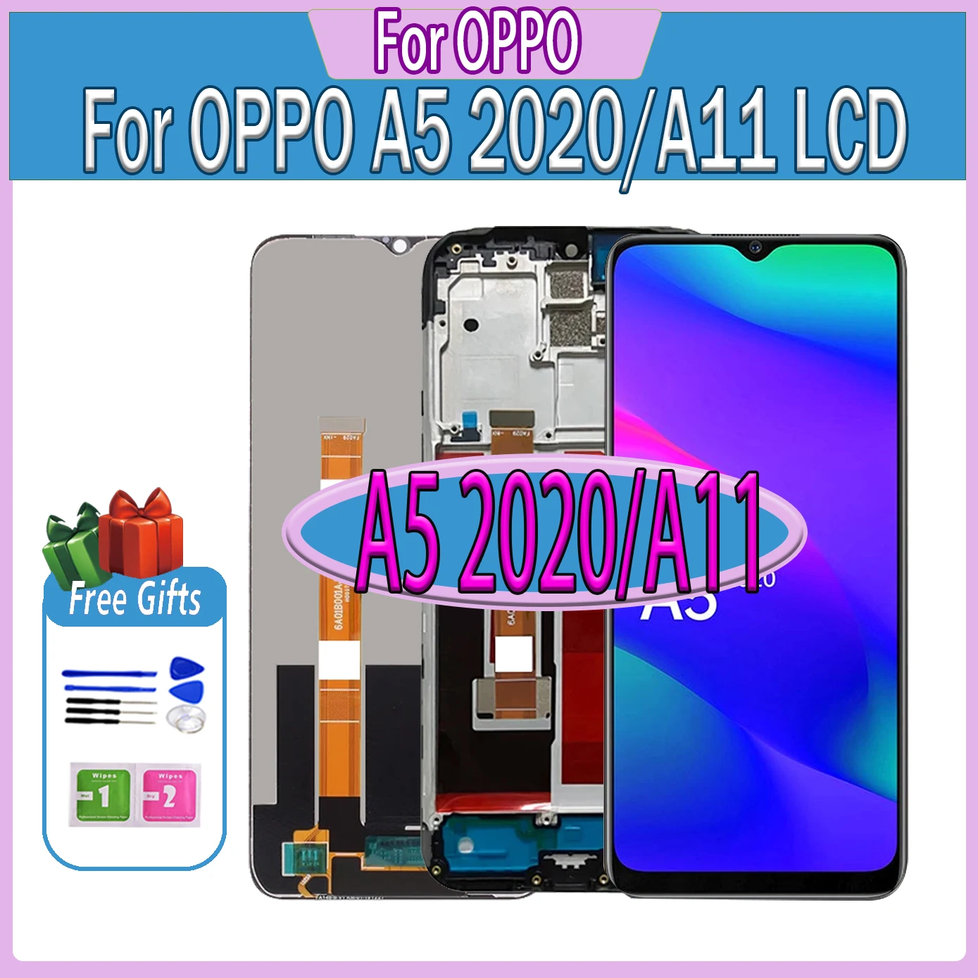 LCD Tested For Oppo A5 2020 Display CPH1933 CPH1935 Screen Touch Panel CPH1931 CPH1959 Digitizer Replacement Parts No/With Frame