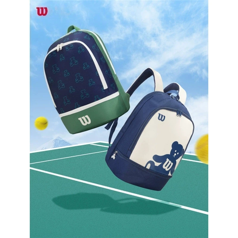

2025 New For Wilsons Tennis Racket Backpack Bag Bear Print Everyday Versatile Fashion Simple Compartment Badminton Backpack