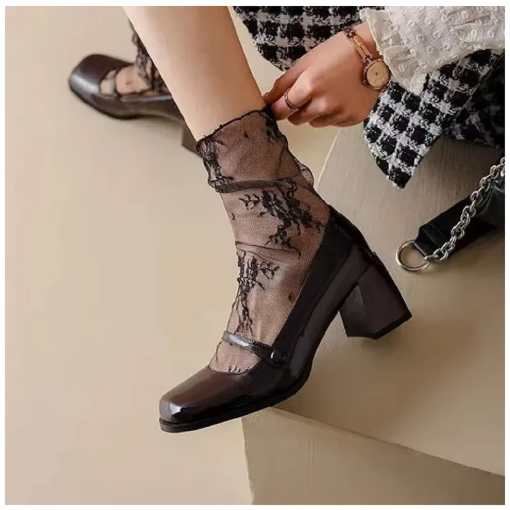 1/2 Pairs Thin Socks Women Summer Ultra Breathable Transparent Lace Socks Lolita Soft Sexy White Ins Mid Socks Fishnet Woman image 4