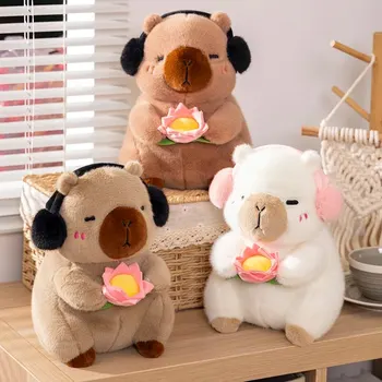 1 pieza nuevo lindo capibara de peluche de juguete animales de peluche capibara muñeca suave sostener flor juguetes para niños regalo de cumpleaños