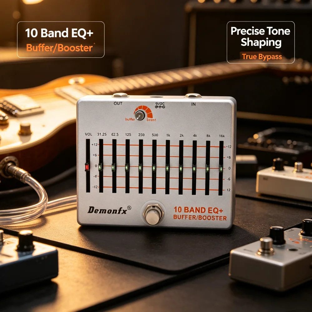 Педаль эффектов для гитары Demonfx 10-Band EQ plus Buffer Booster с функцией True Bypass для электрогитары и бас-гитары - для живого выступления и студийной работы
