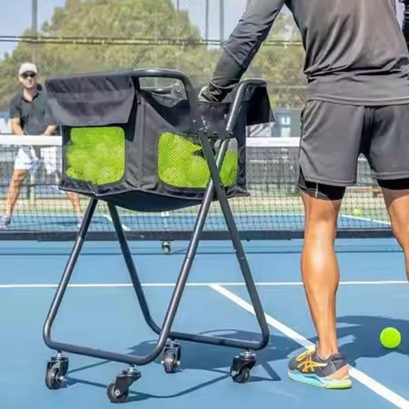 

Foldable Tennis Storage Cart Movable Professional Tennis Ball Hopper Large Capacity Pickleball Balls Hoppers Iron Storage Basket