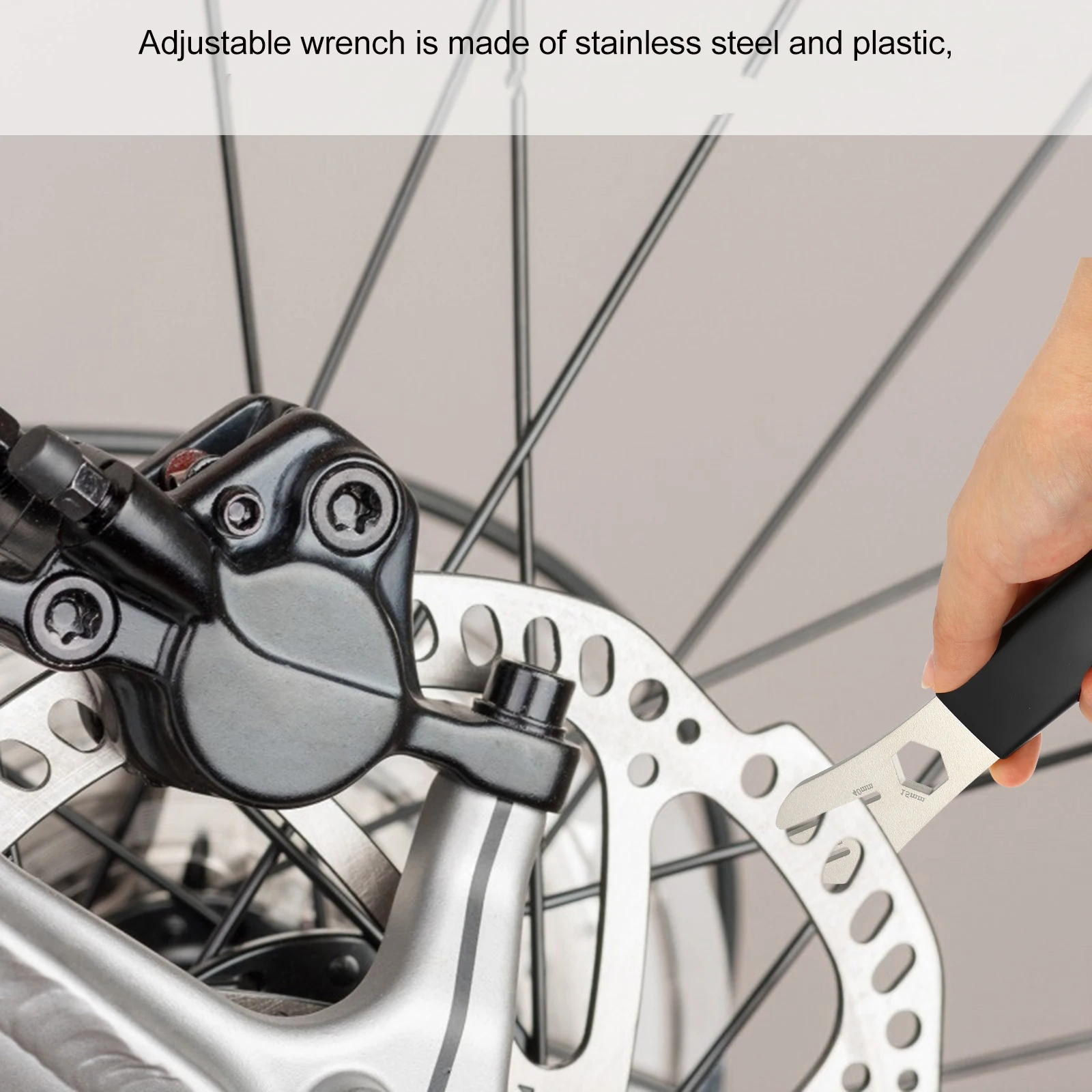 

Disc Brake Wrench Repair Tool Stainless Steel Adjustable Bike Spanner Corrosion Resistant Strong Clamping Comfort Grip