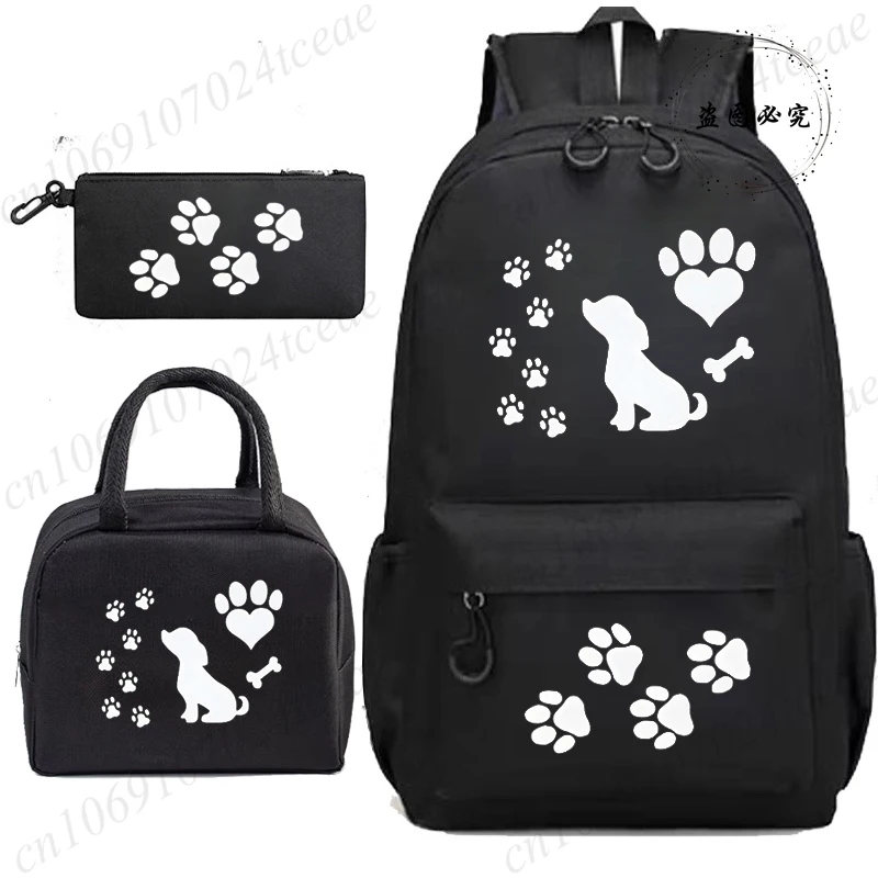 

Dog Paw Cute Kawaii Girl Boys School Bag Back To School Backpack Black Anime Back Pack for Teenager Shoulder Lunch Bags 3pcs/set