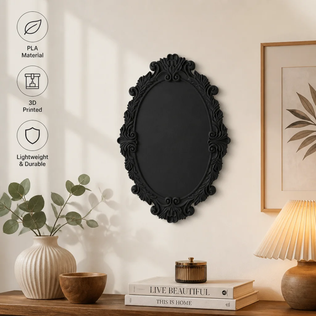 Ornate Oval Baroque Wall Decor, Black PLA Plastic Vintage Decorative Wall Plaque for Dark Academia Farmhouse Home Decor