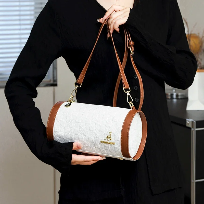 High Quality Leather Shoulder Crossbody Bag Fashion Cylinder Sac Women 2023 Luxury Handbag Designer Female Messenger Purse Tote