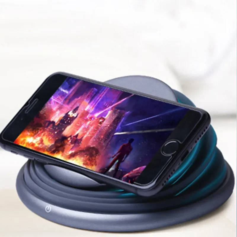 Portable smartphone wireless charger folding mobile phone holder LED ambient light table lamp toning lighting 10 W fast charging