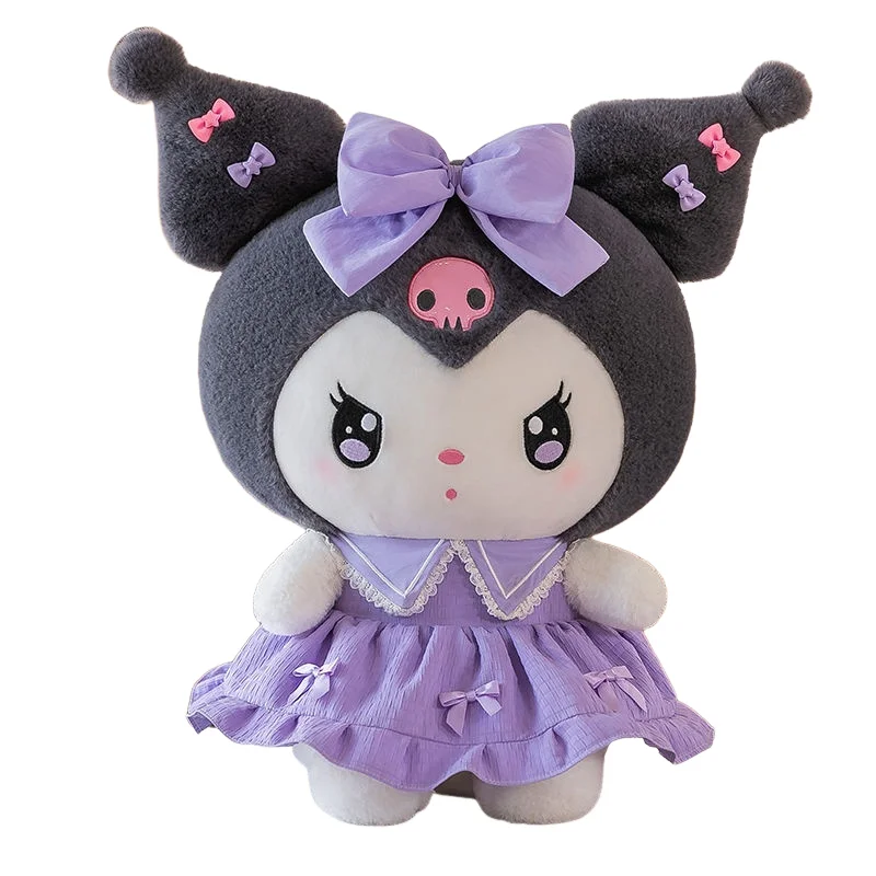 

About 30Cm Sanrio Kuromi My Melody Pink and Purple Bow Princess Dress Plush Toy Doll Bedside Ornament Weekend Leisure Hug Pillow
