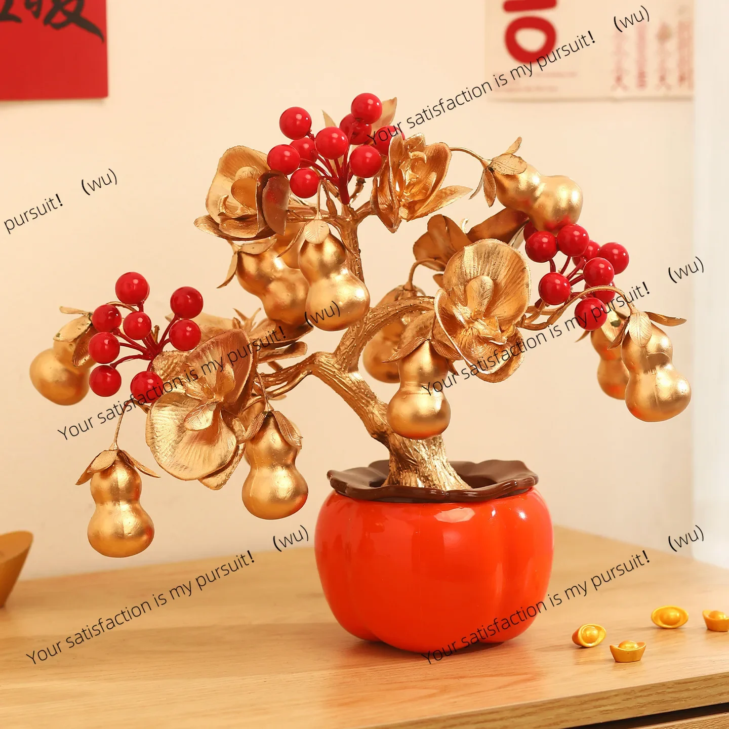 New Year's Persimmon Ruyi Ornament, Tabletop Fa Cai Fruit Persimmon Ornament