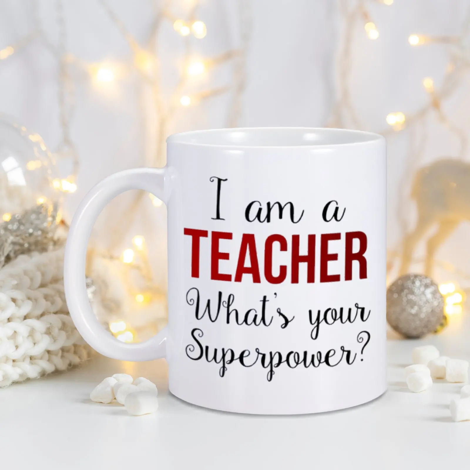 11oz Novelty Ceramic Coffee Mug I'm a Teacher What's Your Superpower Milk Tea Hot Water Cup for Teacher Mentor Creative Gift