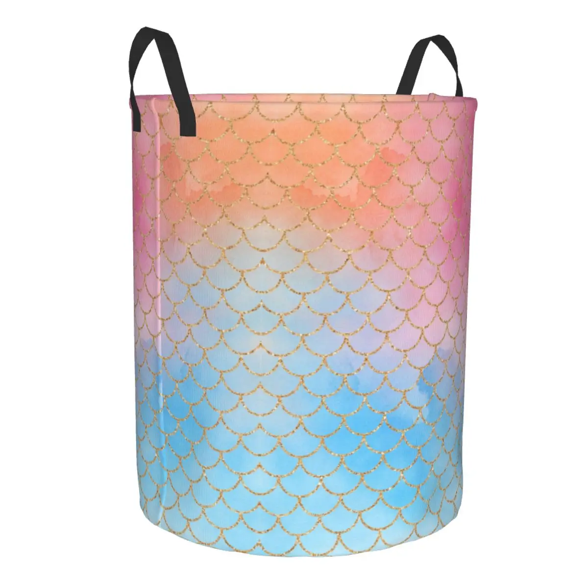 Custom Mermaid Scales Laundry Basket Foldable Rainbow Fish Clothes Toy Hamper Storage Bin for Kids Nursery