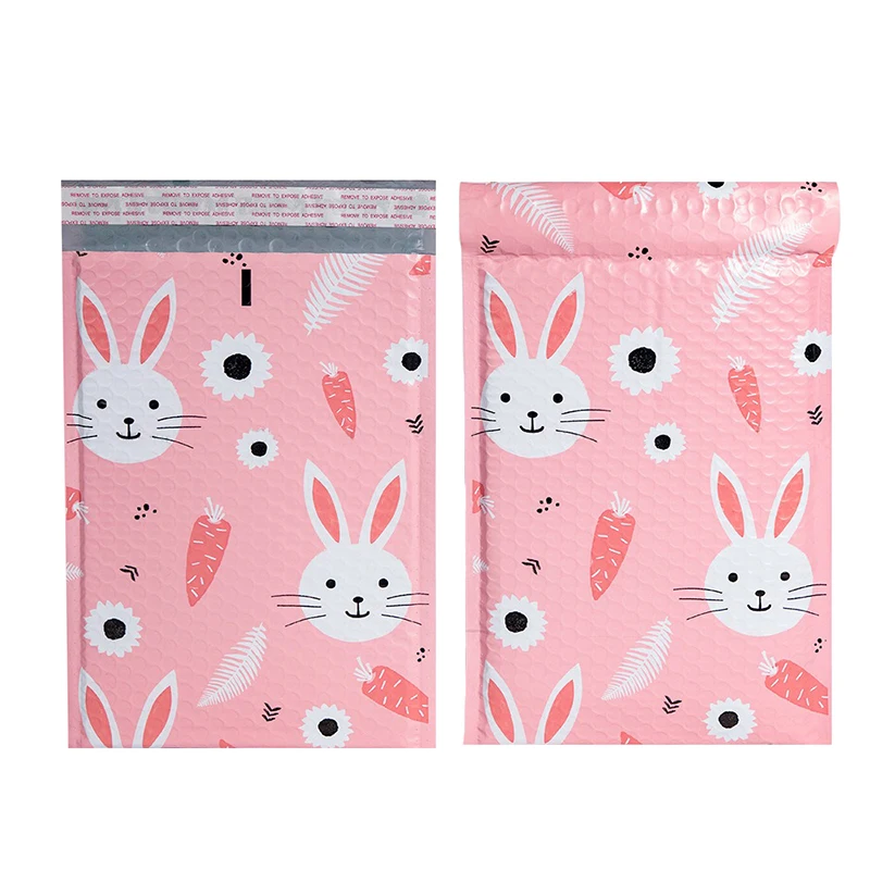 20x27cm Pink Plastic Bubble Bags Cute Rabbit Print Express Bag Shockproof Packing Bubble Envelope Small Business Supplies 50Pcs