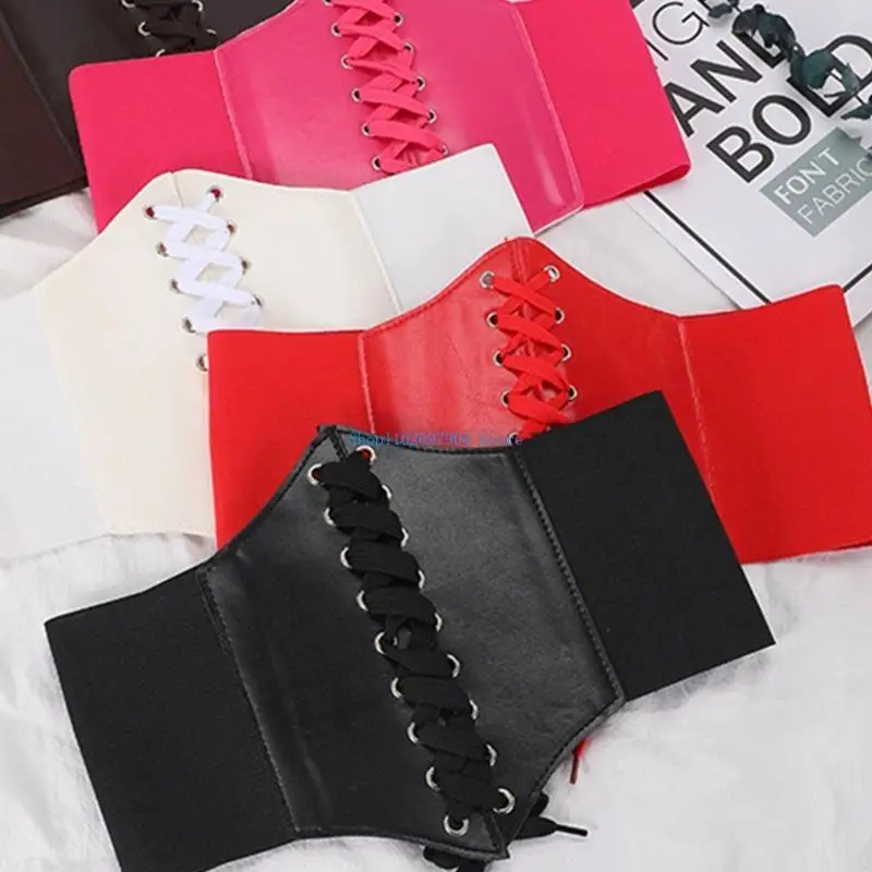 N7YF 여성 가짜 가죽 가죽 하급 코르셋 허리 벨트 증기 펑크 섹시한 레이스 업 bustier