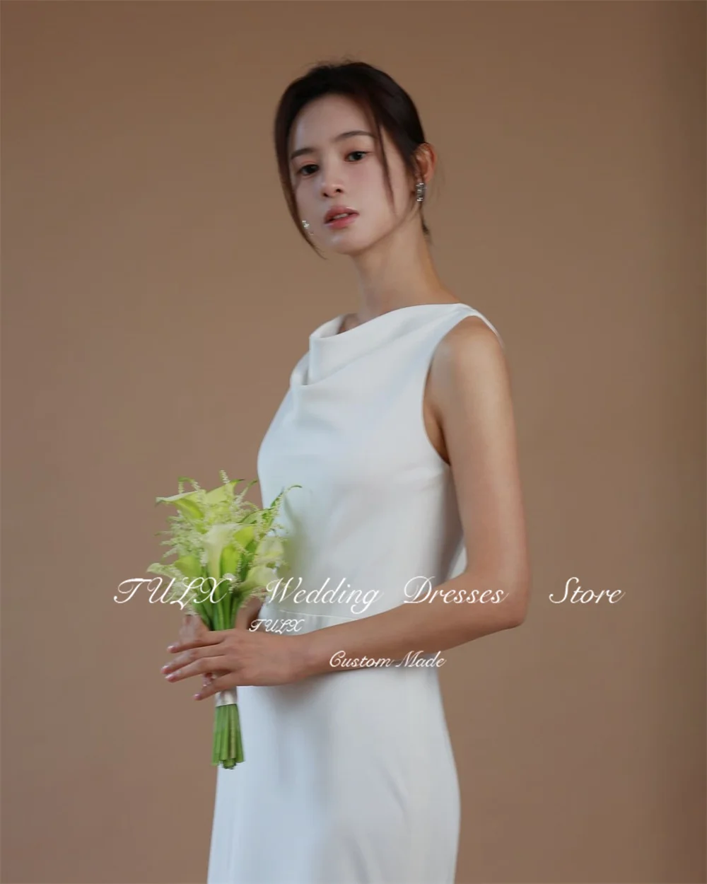 Elegancka suknia ślubna TULX z miękkiego satyny z dekoltem w serek, krój syreny, długość do podłogi, prosta suknia wieczorowa, zdjęcia z Korea, zapinana na zamek, 웨딩드레스, szyta na miarę.