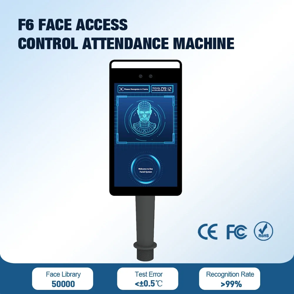 F6CS AI Time Attendance Machine Temperature Sensor Face Recognition Access Control Terminal with NFC QR Code Reader